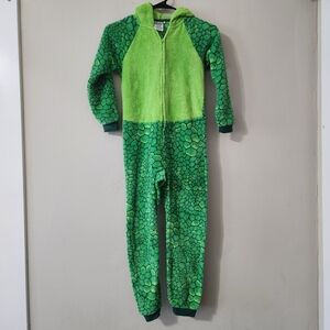 Sainteve Green Dinosaur Kids One Piece Pj Size S 7/8 Boys Fleece Hooded Pajama
